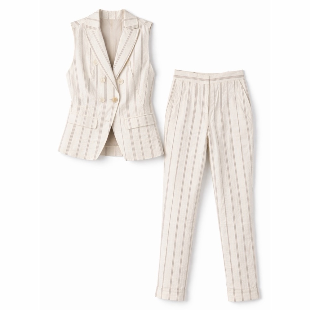 $3.5k Lorena Antoniazzi chic cotton linen suit ivory beige summer set 40 2 4 S